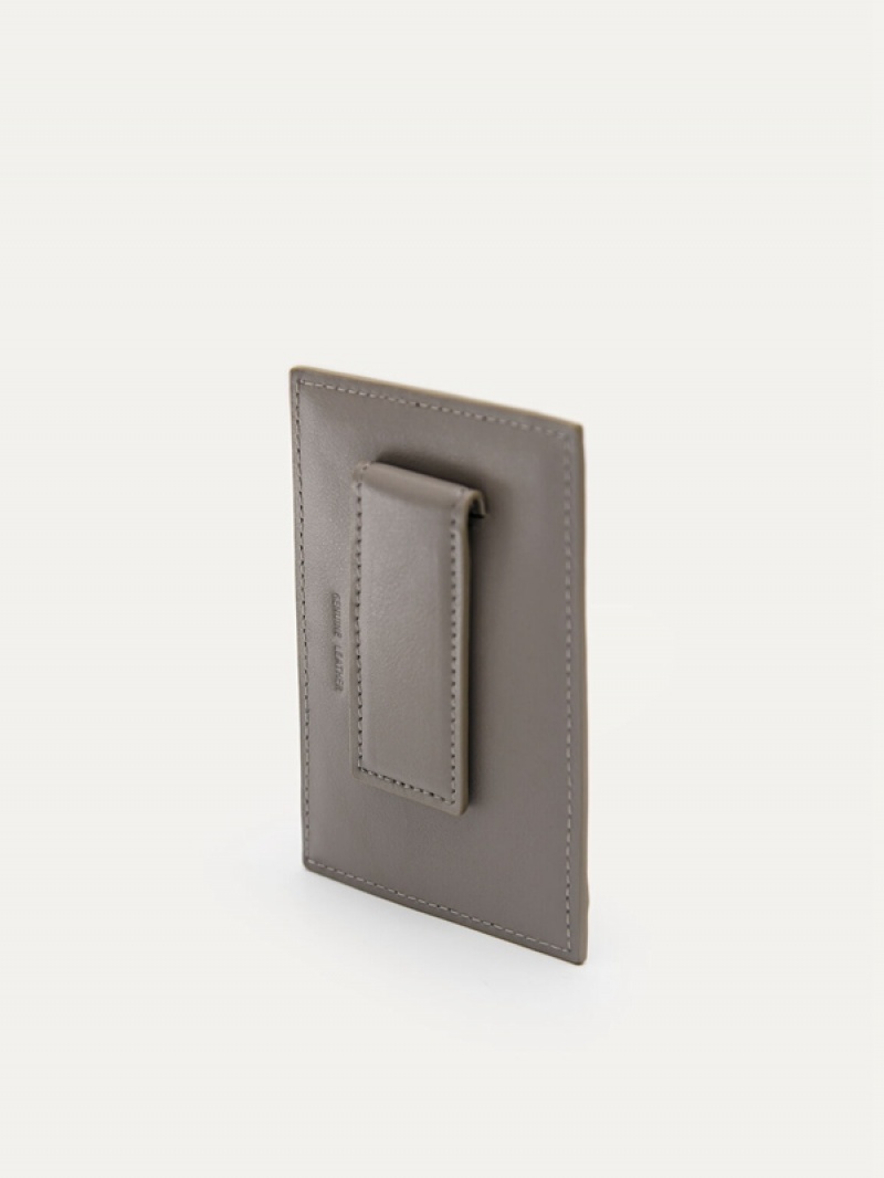 Grey Brown Men's Pedro Leather Card Holder | MLCWVE-853