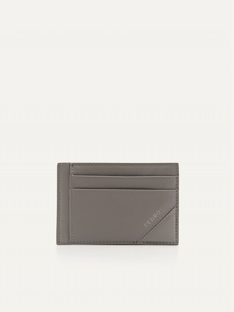 Grey Brown Men\'s Pedro Leather Card Holder | MLCWVE-853