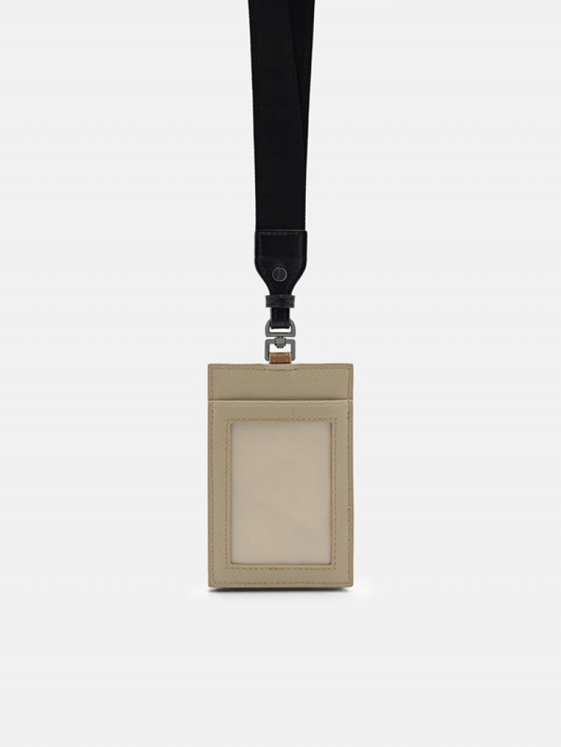 Grey Brown Men's Pedro Leather Lanyard Card Holder | EFGUVT-427