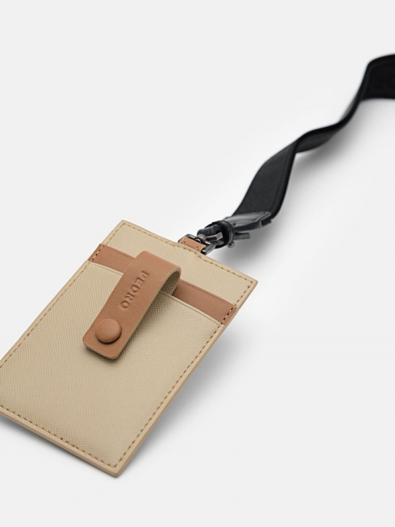 Grey Brown Men's Pedro Leather Lanyard Card Holder | EFGUVT-427