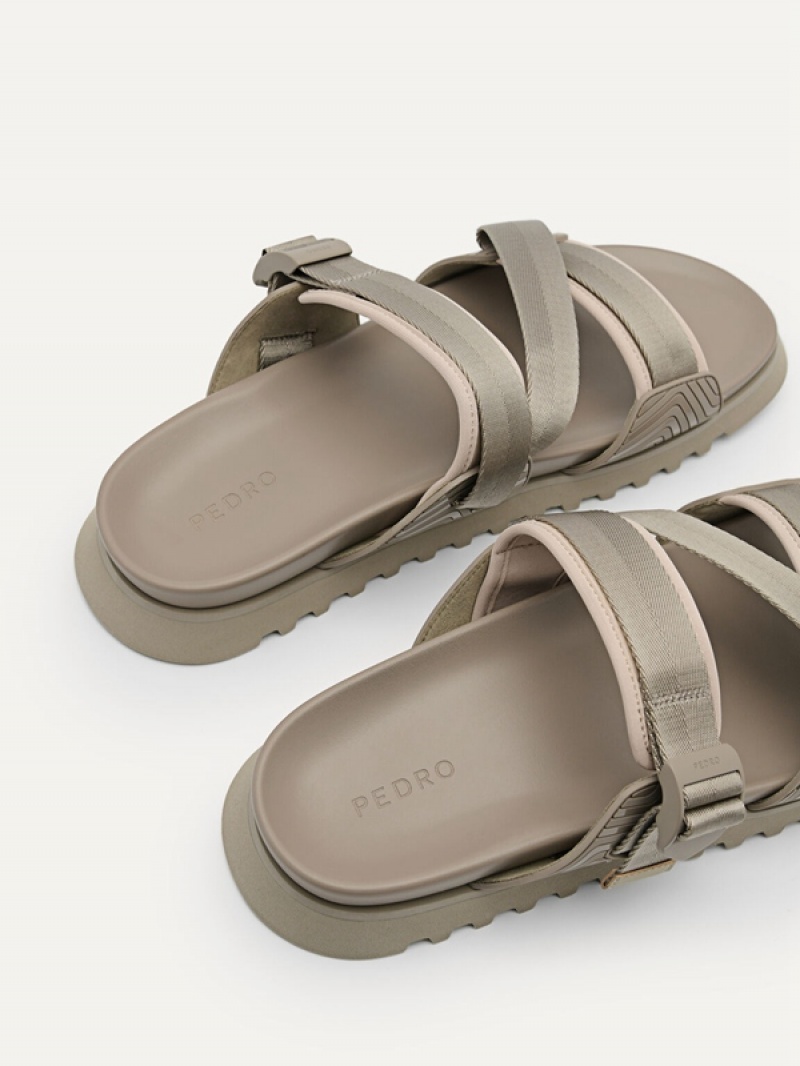 Grey Brown Men's Pedro Nylon Strap Sandals | UNEPLY-270