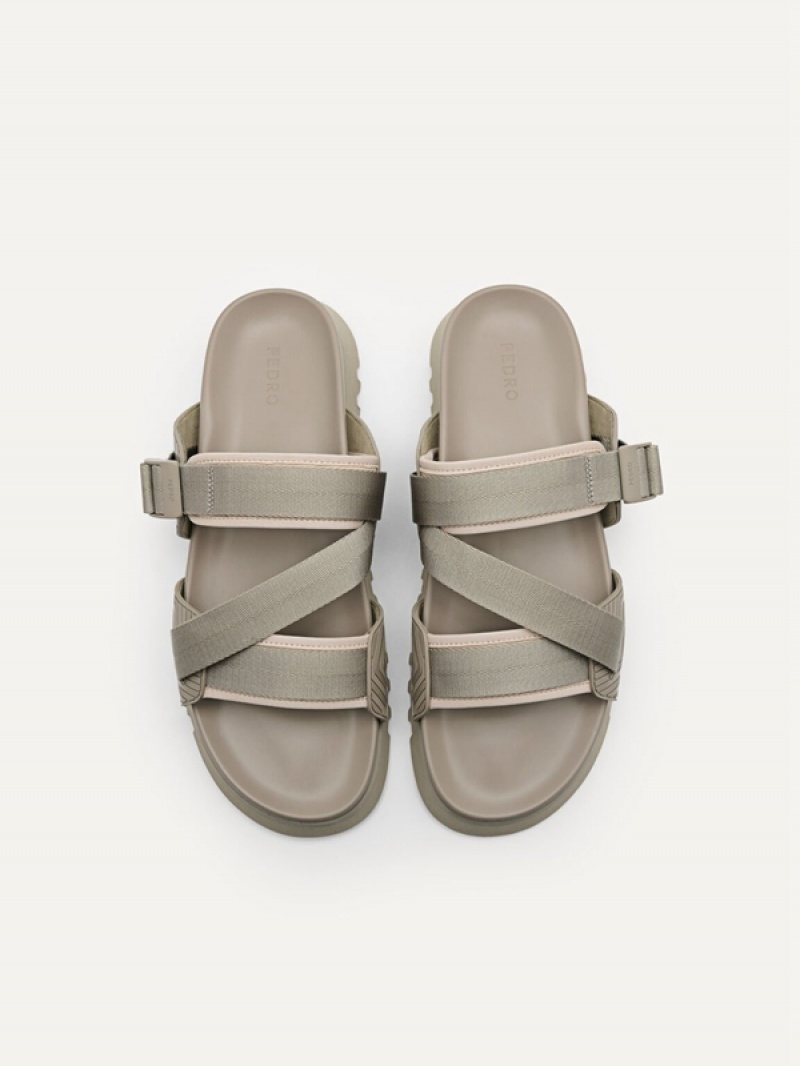 Grey Brown Men's Pedro Nylon Strap Sandals | UNEPLY-270