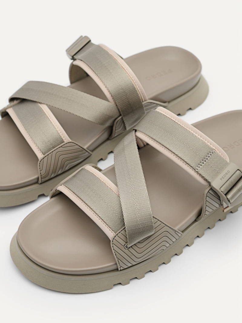 Grey Brown Men's Pedro Nylon Strap Sandals | UNEPLY-270