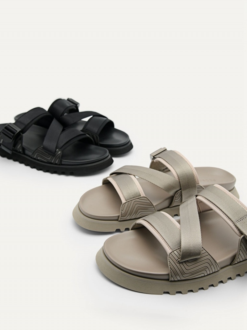 Grey Brown Men's Pedro Nylon Strap Sandals | UNEPLY-270