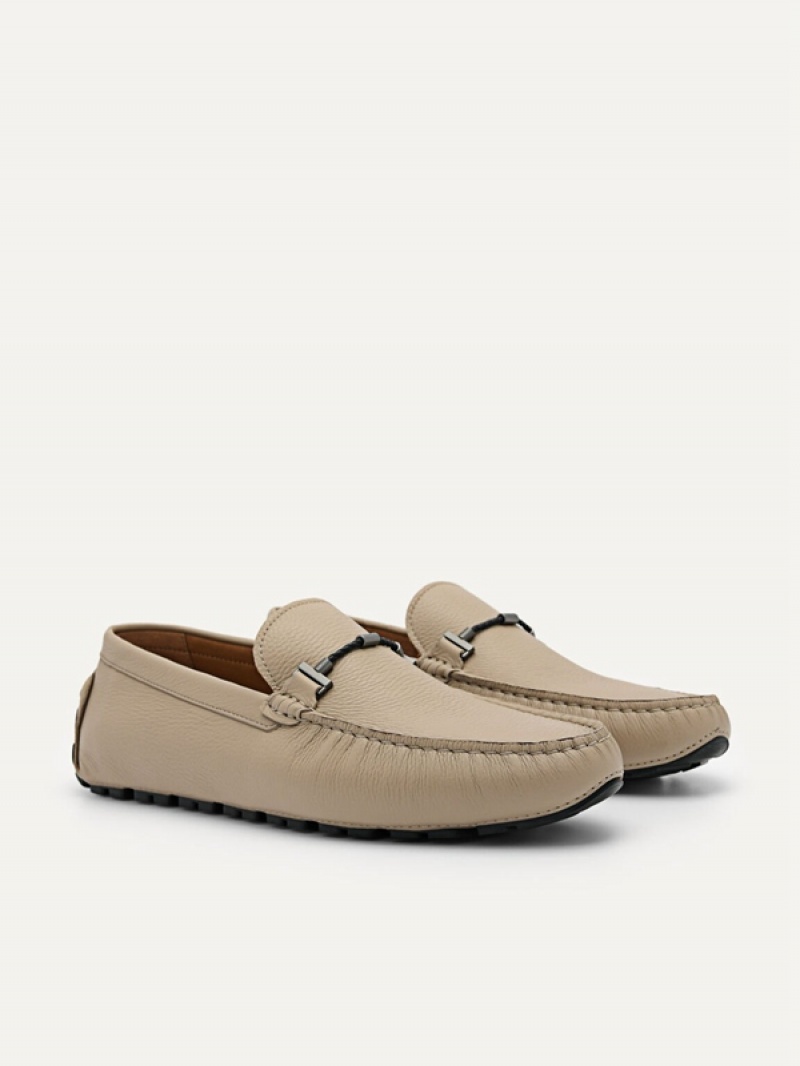 Grey Brown Men's Pedro Robert Leather Moccasins | OMCNRX-950