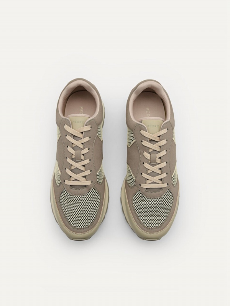 Grey Brown Men's Pedro Track Low Top Sneakers | SYCNKR-031