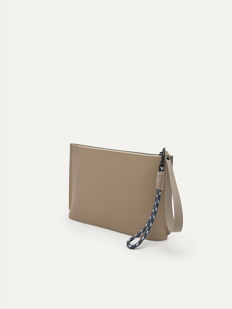 Grey Brown Men's Pedro Zipper Clutch Bag | ZHDVNL-597