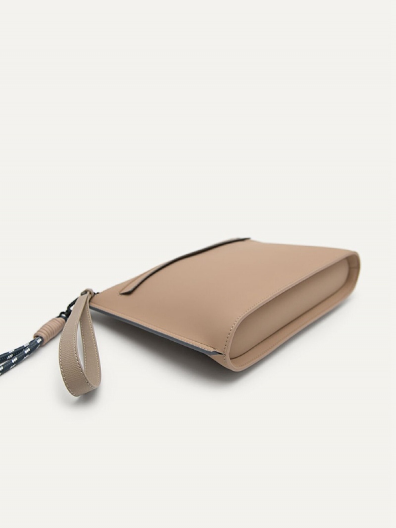 Grey Brown Men's Pedro Zipper Clutch Bag | ZHDVNL-597