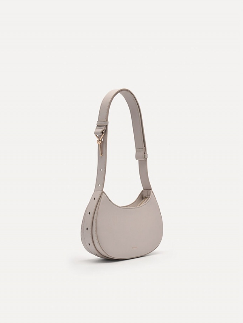 Grey Brown Women's Pedro Carolyn Crescent Shoulder Bags | SDYIHP-413