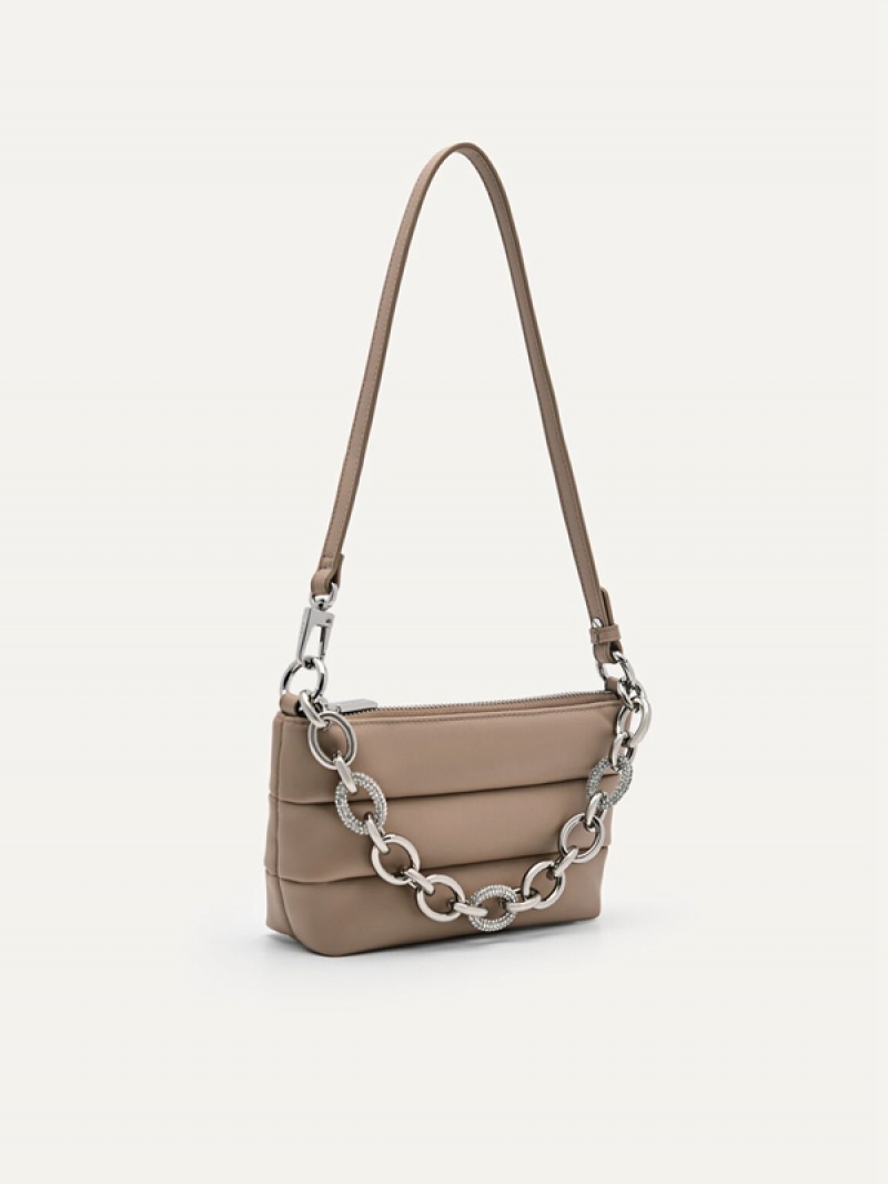 Grey Brown Women's Pedro Chain Link Textured Wallet | GUXCHA-026