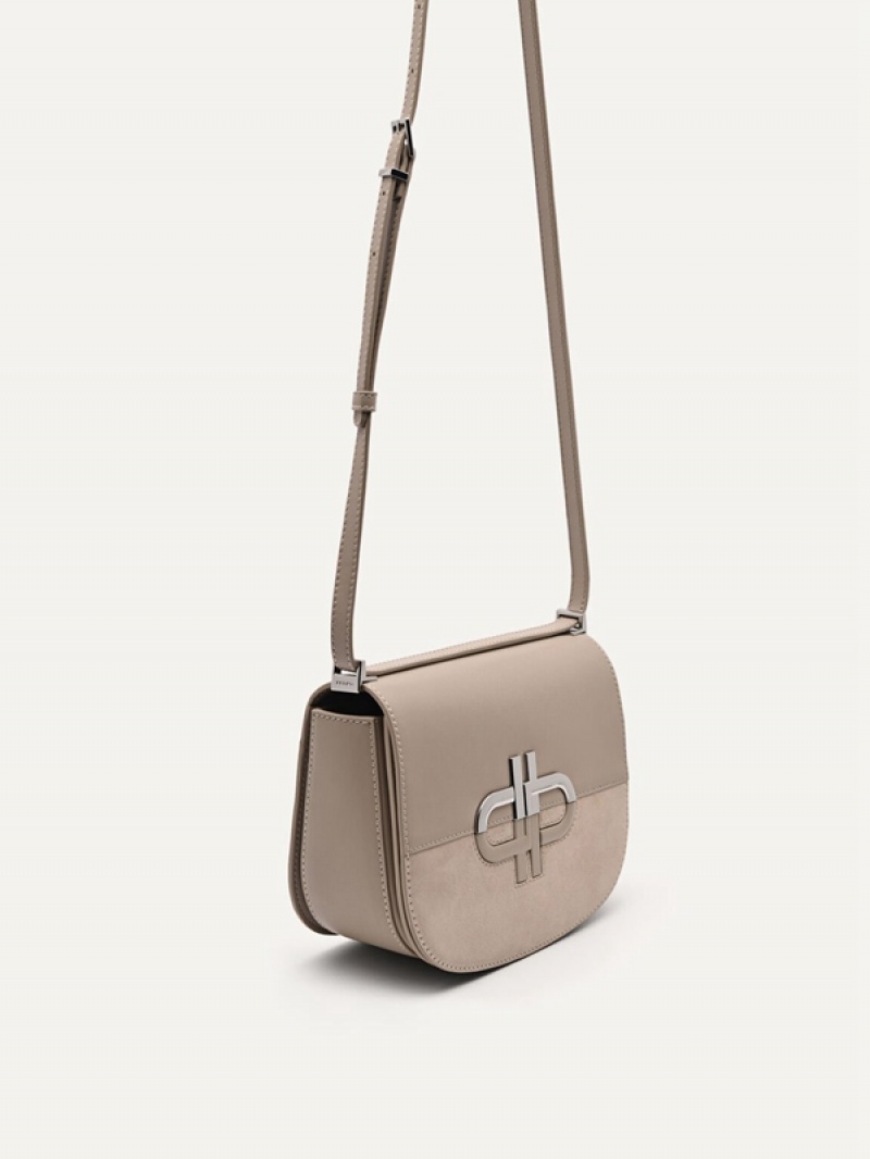 Grey Brown Women's Pedro Icon Leather Shoulder Bags | CHLRKG-457