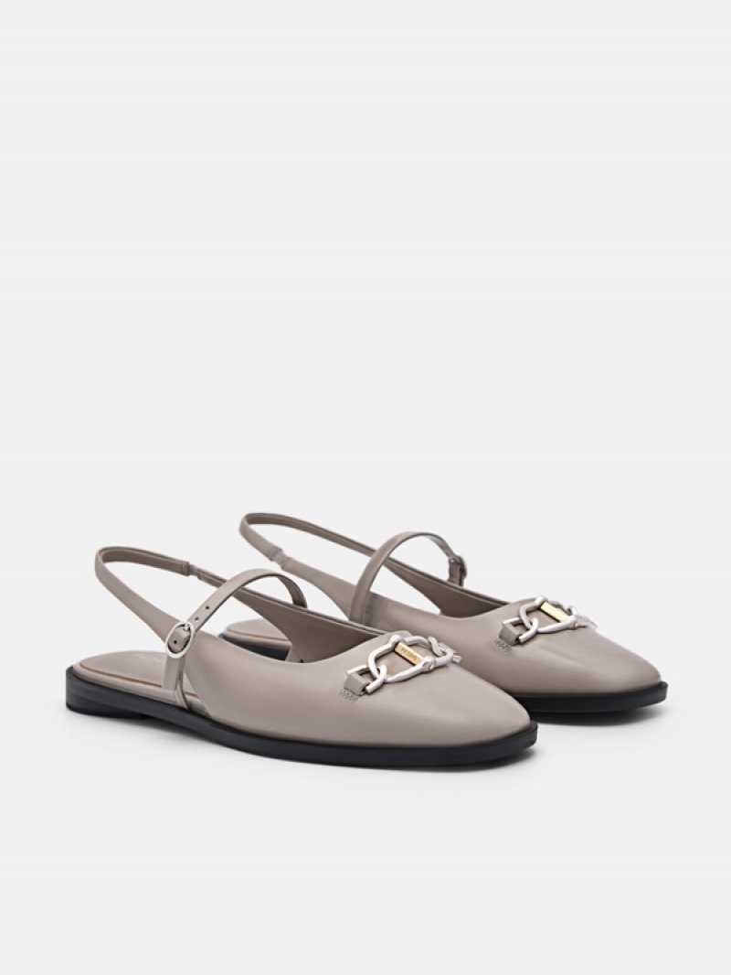 Grey Brown Women's Pedro Jean Leather Slingback Sandals | ALDUWZ-451