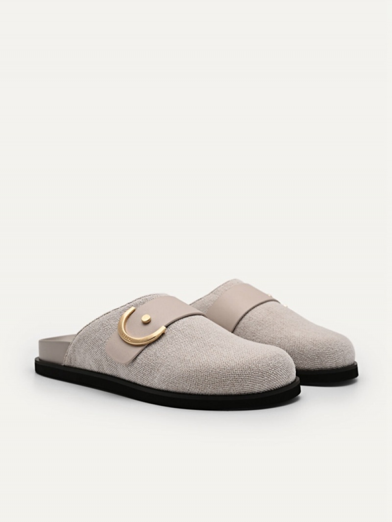 Grey Brown Women's Pedro Yasmin Fabric Mules | SMUHIV-397