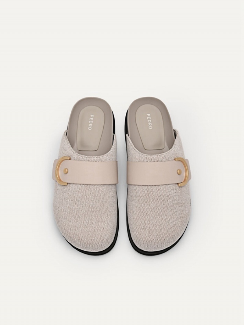 Grey Brown Women's Pedro Yasmin Fabric Mules | SMUHIV-397