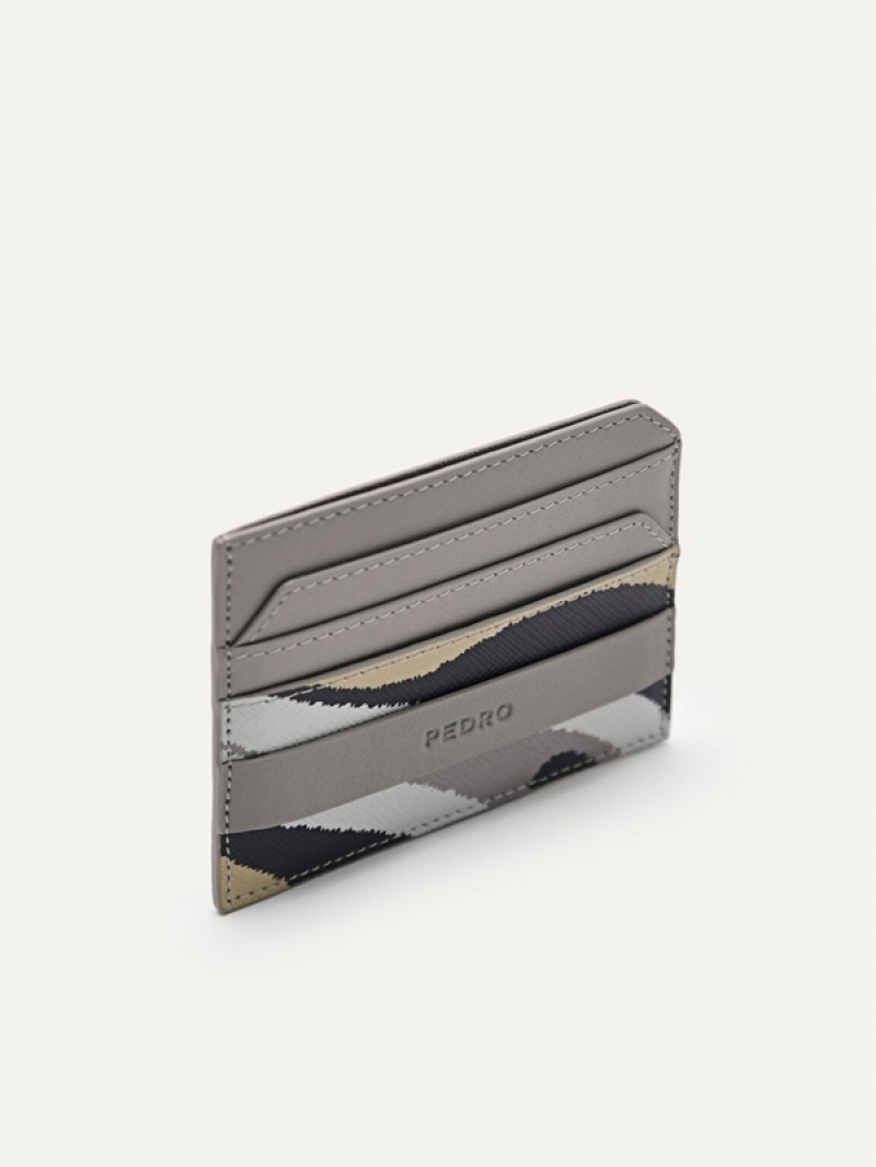 Grey Men's Pedro Embossed Leather Card Holder | XJALMU-913