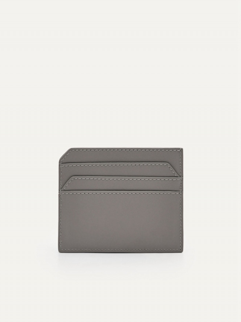 Grey Men's Pedro Embossed Leather Card Holder | XJALMU-913