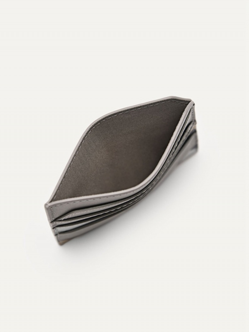 Grey Men's Pedro Embossed Leather Card Holder | XJALMU-913