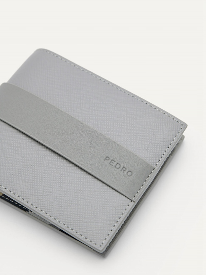 Grey Men's Pedro Embossed Leather Coin Bifold Wallet | RQCTES-573