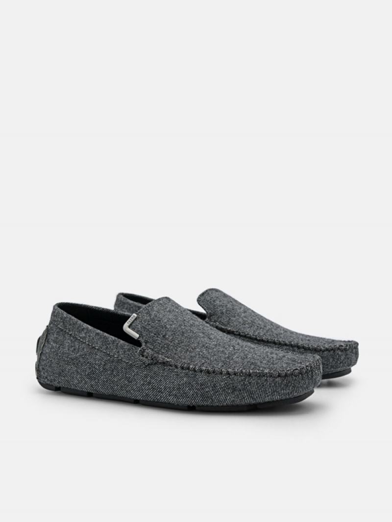 Grey Men's Pedro Fabric Moccasins | UXGKEZ-179