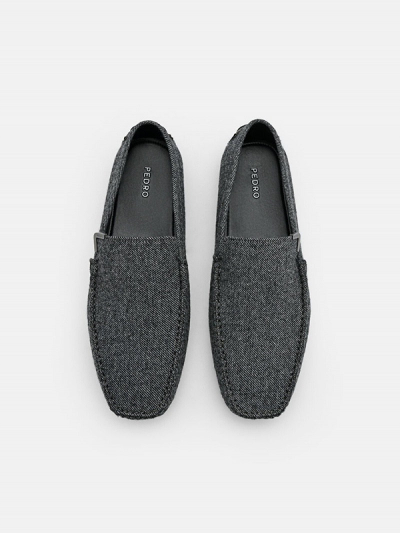 Grey Men's Pedro Fabric Moccasins | UXGKEZ-179