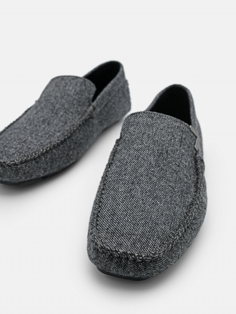 Grey Men's Pedro Fabric Moccasins | UXGKEZ-179