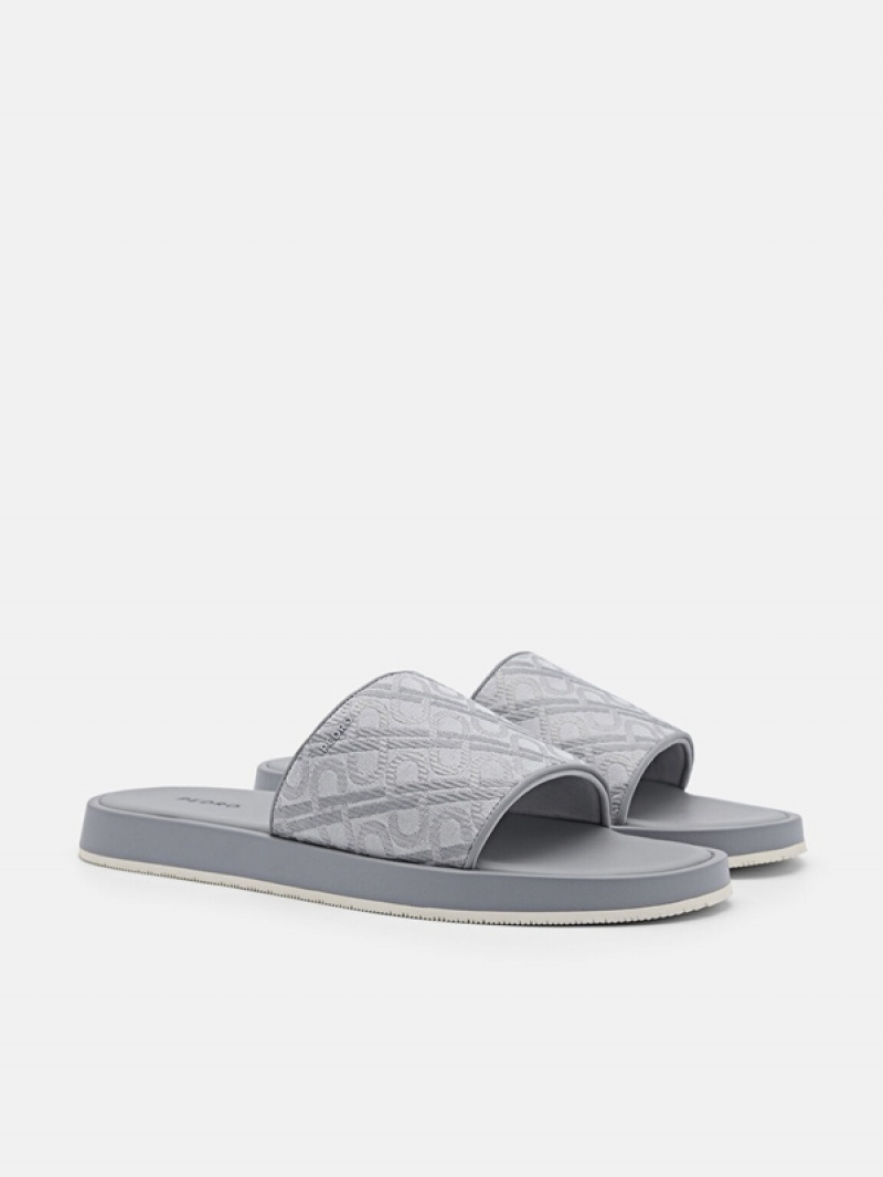 Grey Men's Pedro Icon Jacquard Slides | FQYEVX-126