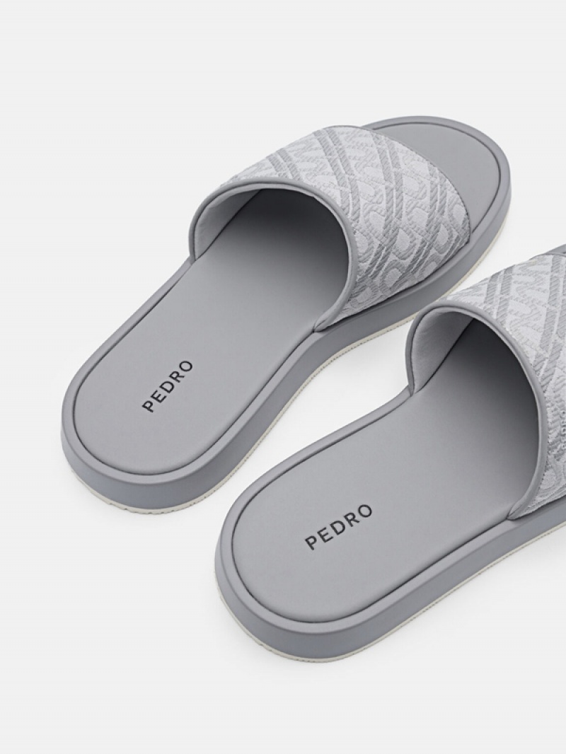 Grey Men's Pedro Icon Jacquard Slides | FQYEVX-126