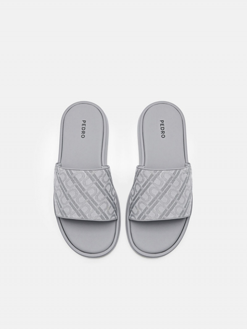 Grey Men's Pedro Icon Jacquard Slides | FQYEVX-126