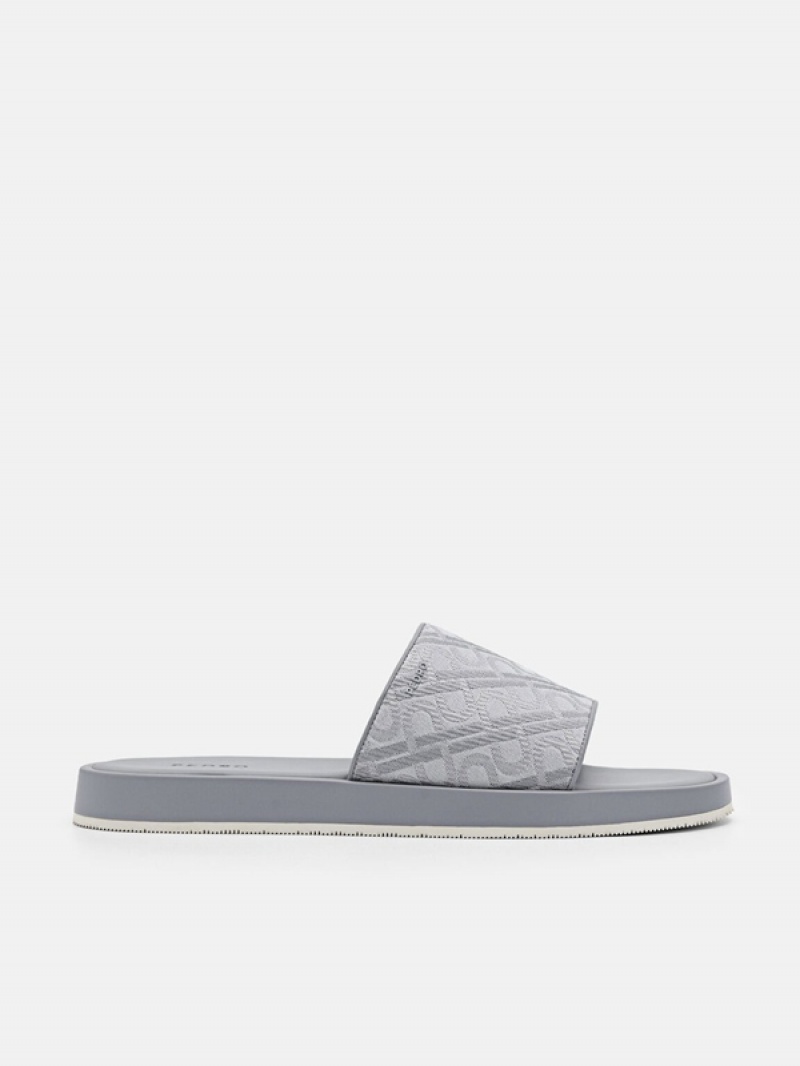 Grey Men\'s Pedro Icon Jacquard Slides | FQYEVX-126