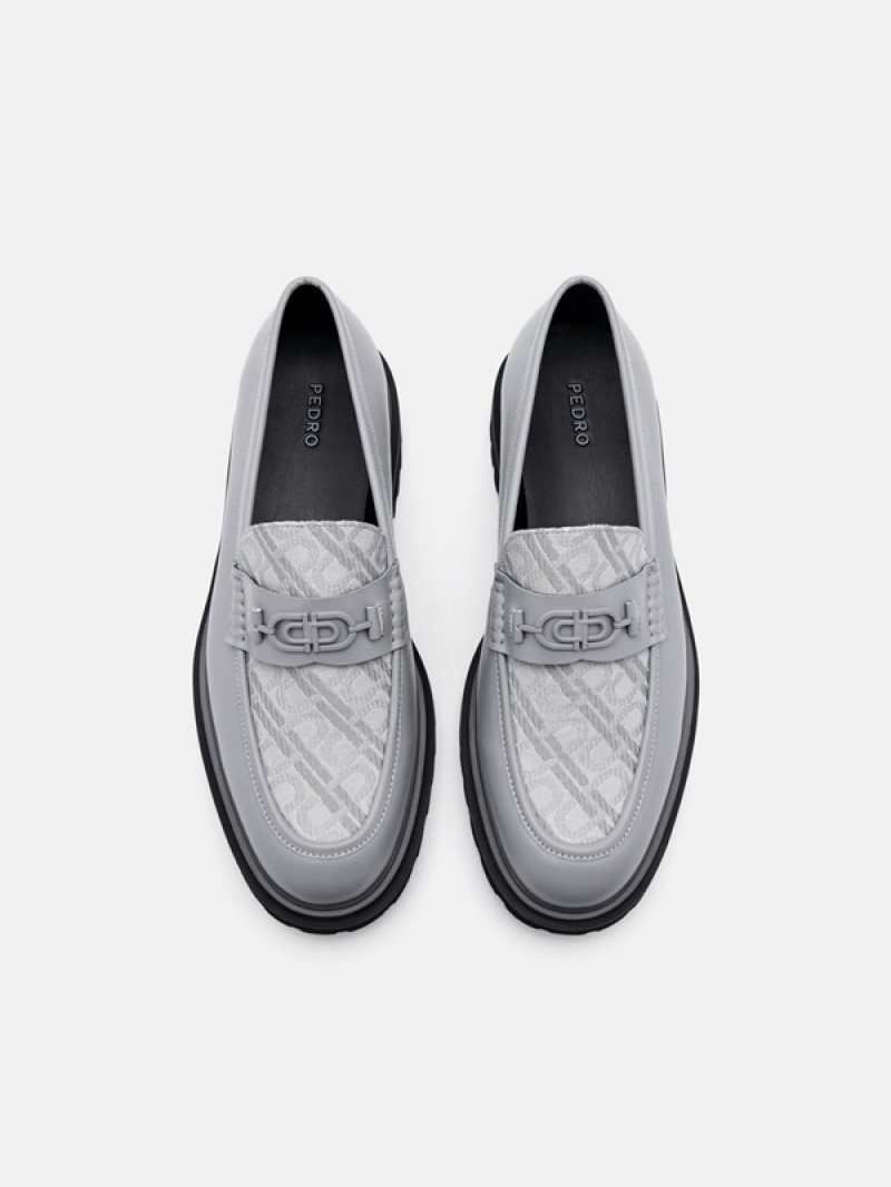 Grey Men's Pedro Icon Leather Loafers | XENMBR-536