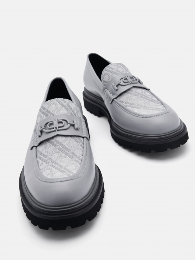 Grey Men's Pedro Icon Leather Loafers | XENMBR-536