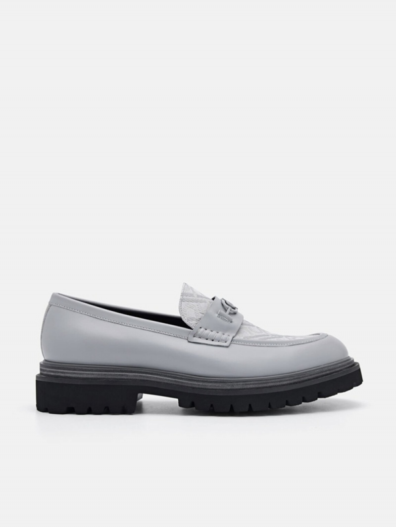 Grey Men\'s Pedro Icon Leather Loafers | XENMBR-536