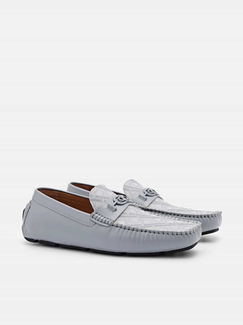 Grey Men's Pedro Icon Leather Moccasins | VRIWZT-520