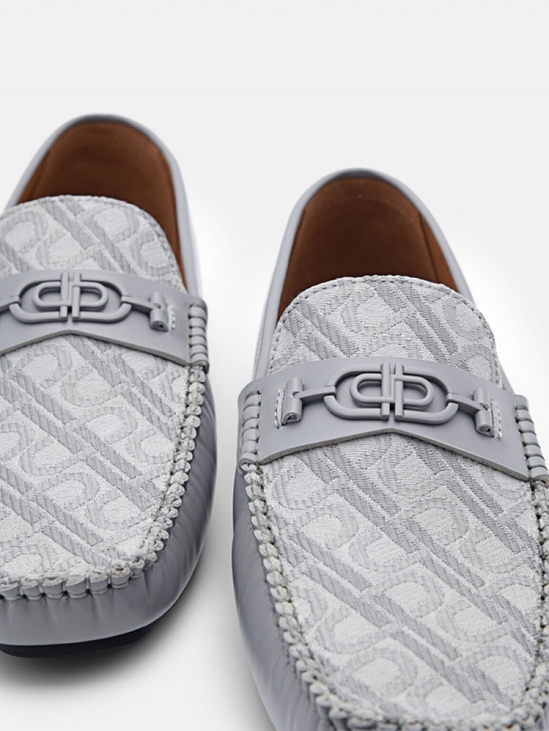 Grey Men's Pedro Icon Leather Moccasins | VRIWZT-520