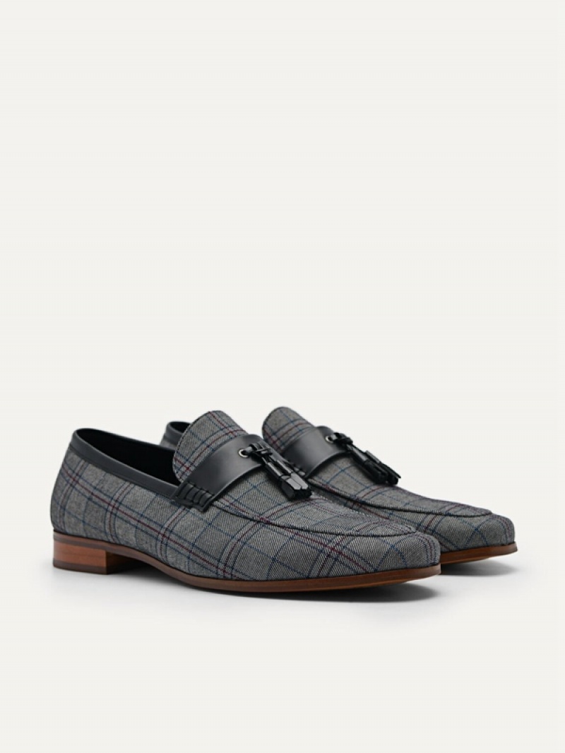 Grey Men's Pedro Penny with Tassels Loafers | QYBLUR-058