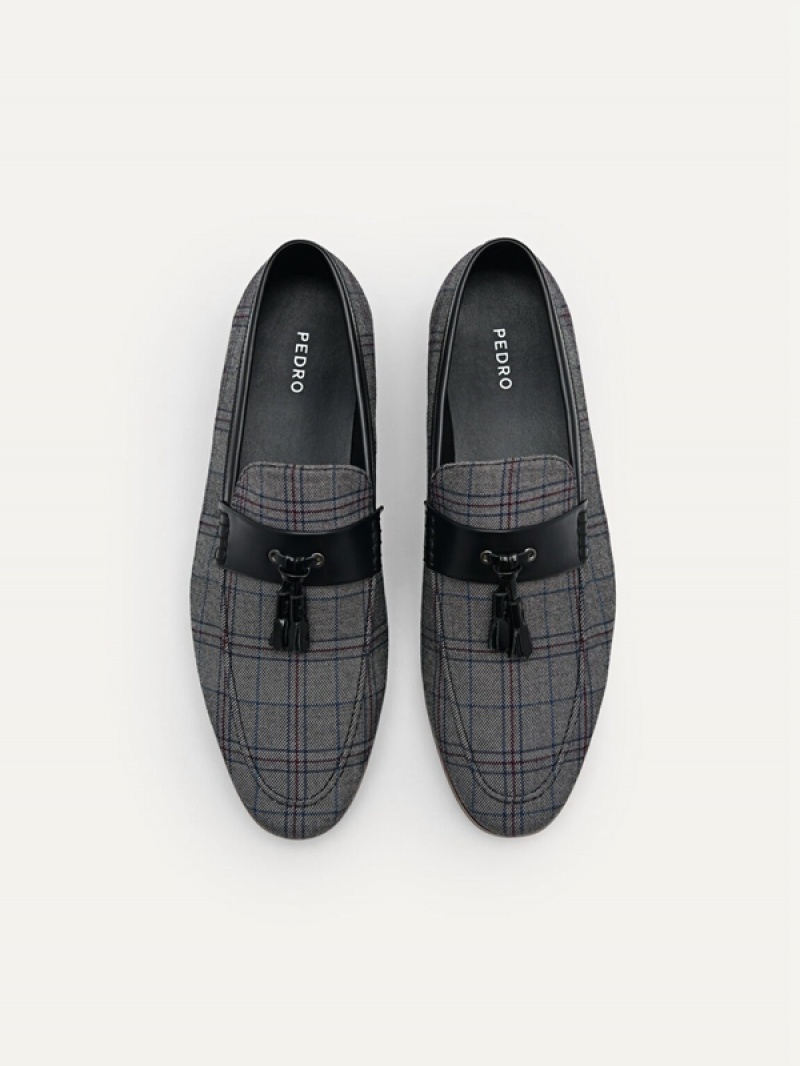 Grey Men's Pedro Penny with Tassels Loafers | QYBLUR-058