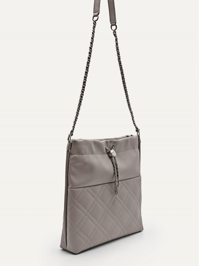 Grey Women's Pedro Cala Quilted Drawstring JM003 Tote Bag | NRFQSB-490