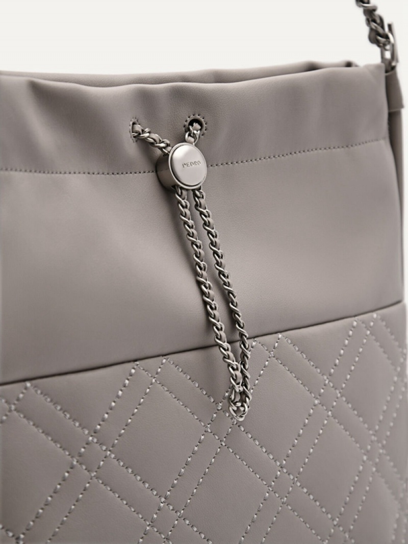 Grey Women's Pedro Cala Quilted Drawstring JM003 Tote Bag | NRFQSB-490