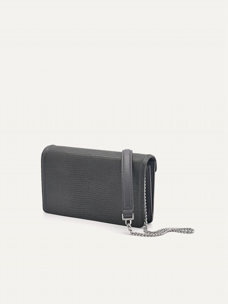 Grey Women's Pedro Lizard-Effect Leather Envelope Travel Organizer Wallet | WAGITP-584