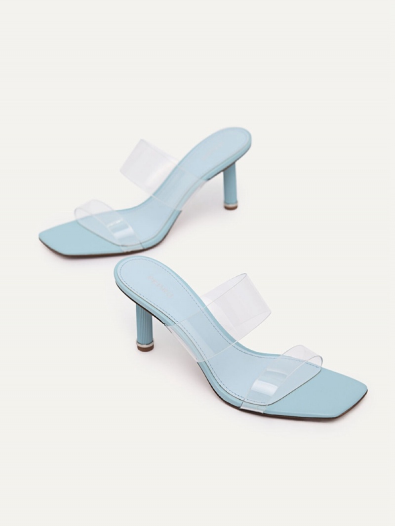 Light Blue Women's Pedro Vinyl Double Strap Heels Sandals | ZMTGHL-301