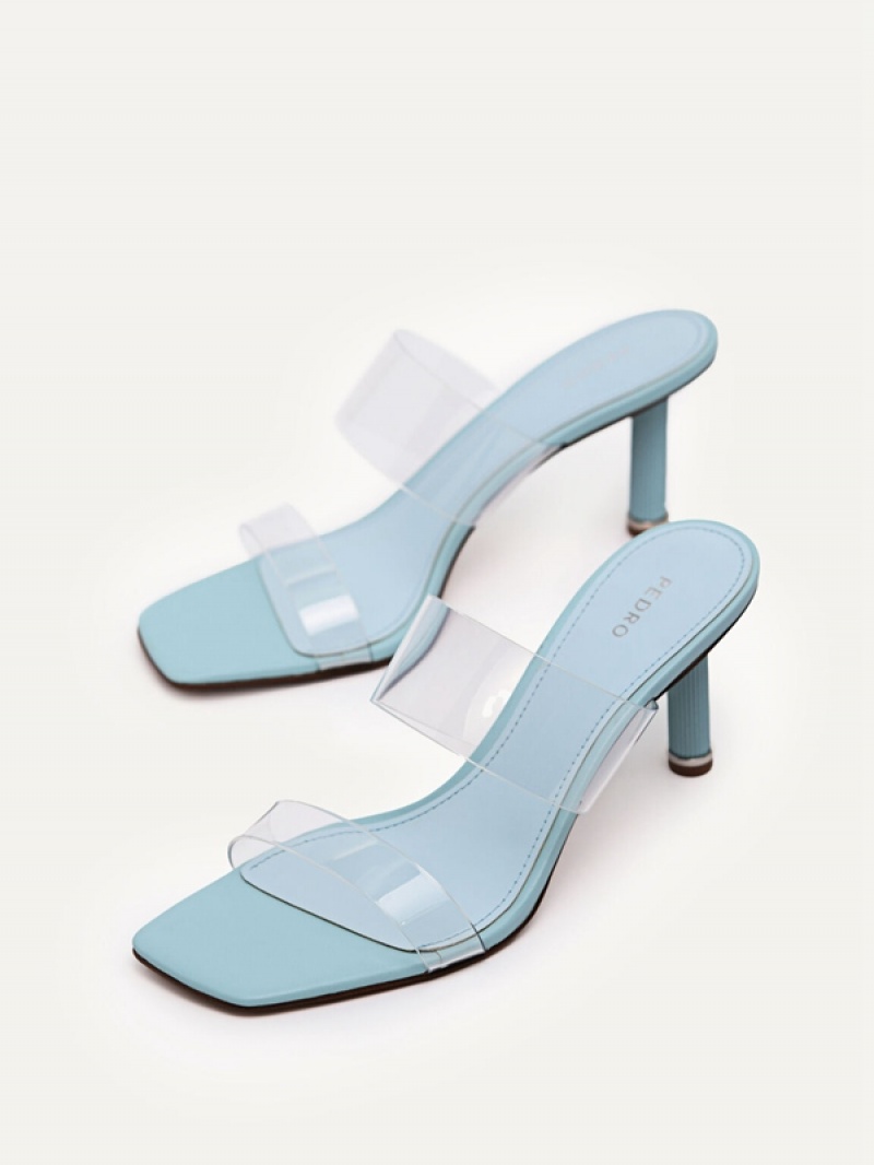 Light Blue Women's Pedro Vinyl Double Strap Heels Sandals | ZMTGHL-301