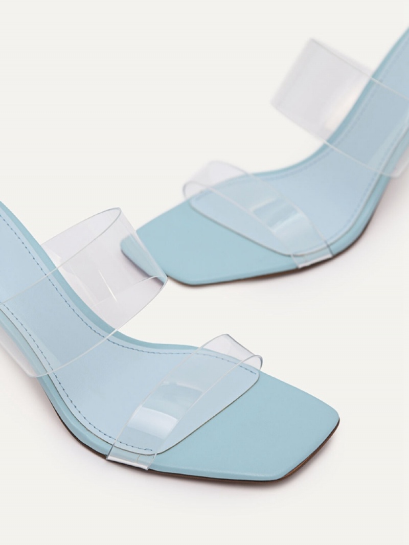 Light Blue Women's Pedro Vinyl Double Strap Heels Sandals | ZMTGHL-301