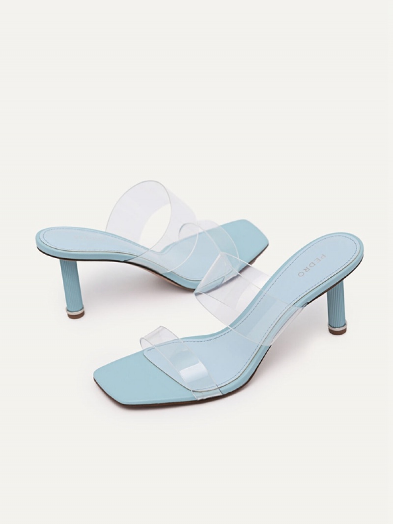 Light Blue Women's Pedro Vinyl Double Strap Heels Sandals | ZMTGHL-301