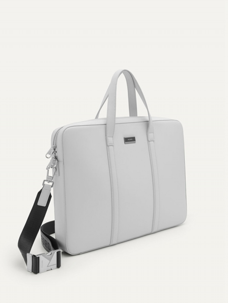 Light Grey Men's Pedro Allen Leather Briefcase | MSQXTW-748