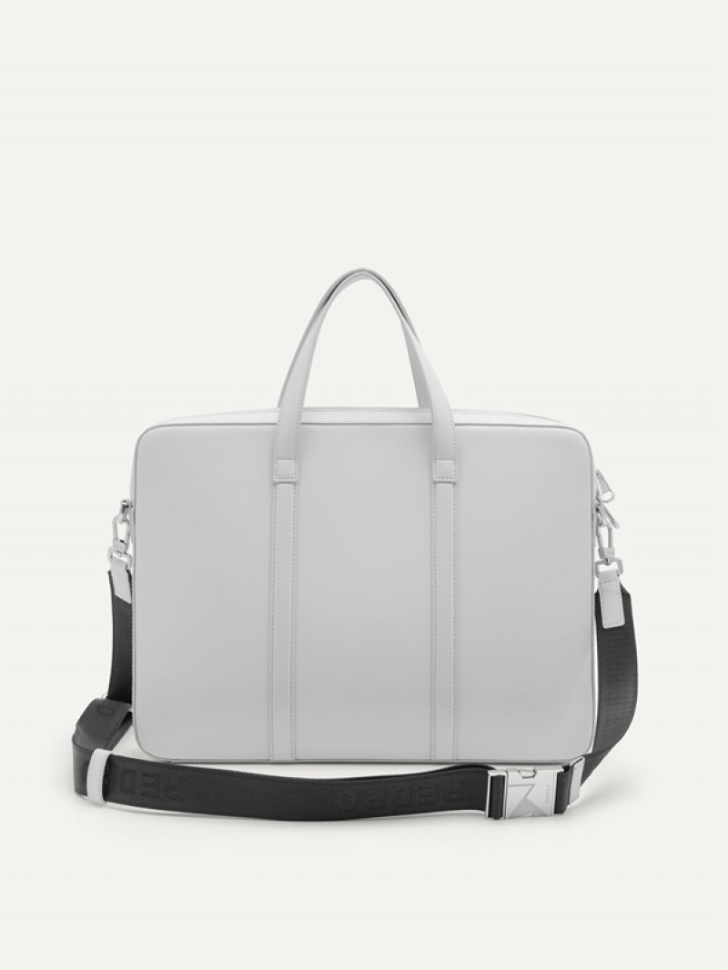 Light Grey Men's Pedro Allen Leather Briefcase | MSQXTW-748