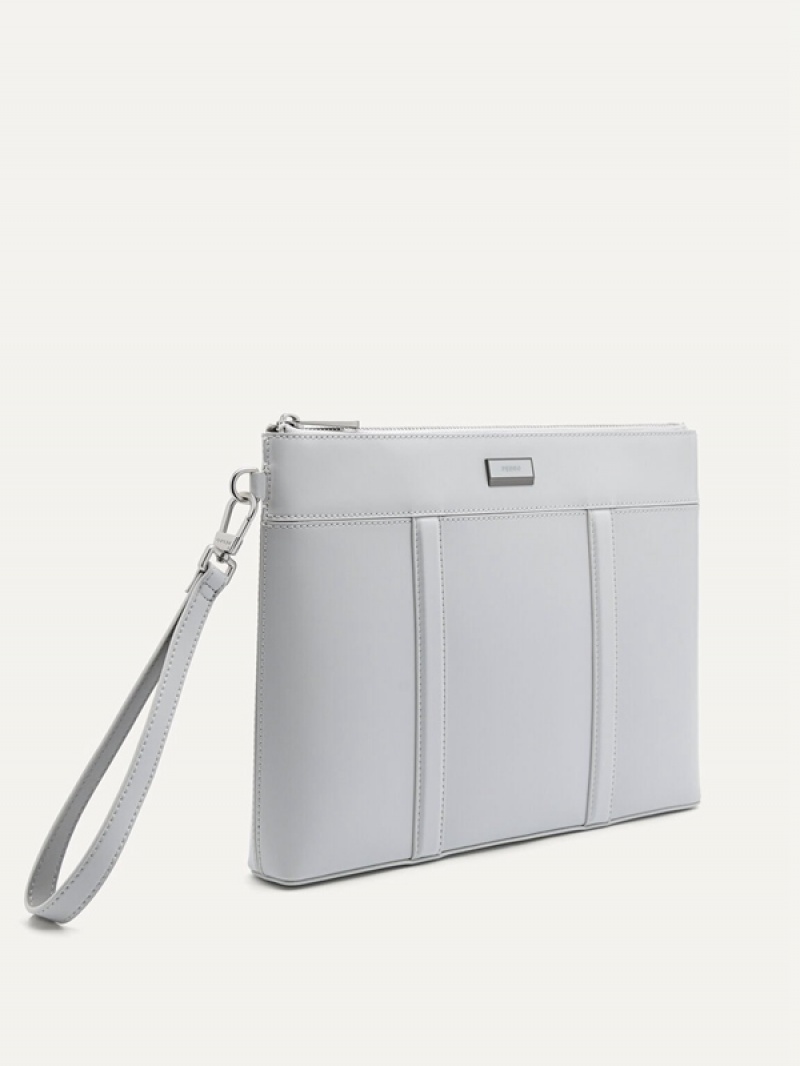 Light Grey Men's Pedro Allen Leather Portfolio Clutch Bag | NWXYQC-691