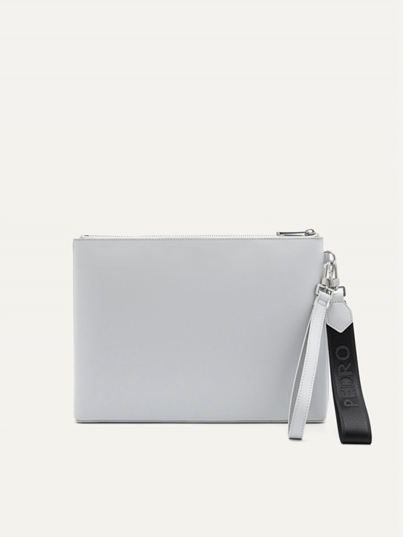 Light Grey Men's Pedro Allen Leather Portfolio Clutch Bag | NWXYQC-691