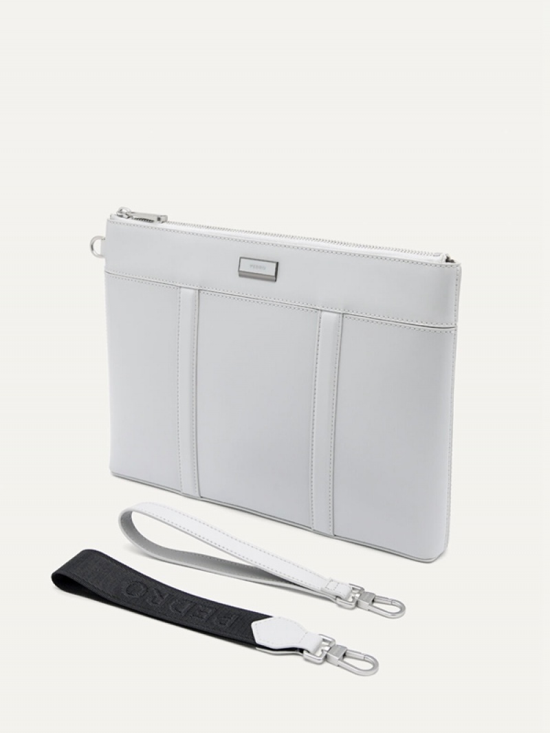 Light Grey Men's Pedro Allen Leather Portfolio Clutch Bag | NWXYQC-691