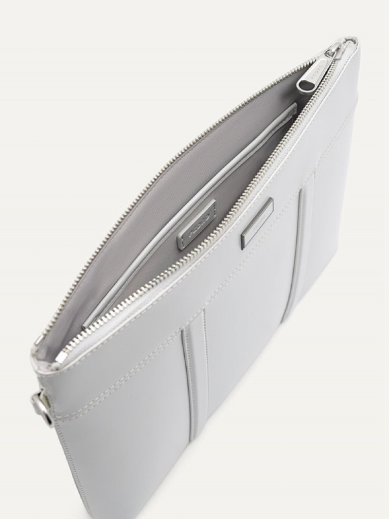 Light Grey Men's Pedro Allen Leather Portfolio Clutch Bag | NWXYQC-691