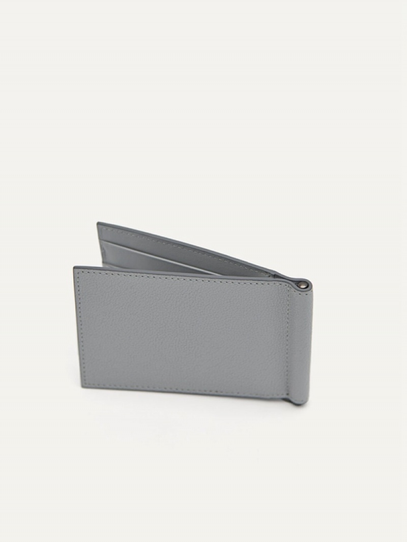 Light Grey Men's Pedro Leather with Money Clip Card Holder | KQSPUN-029